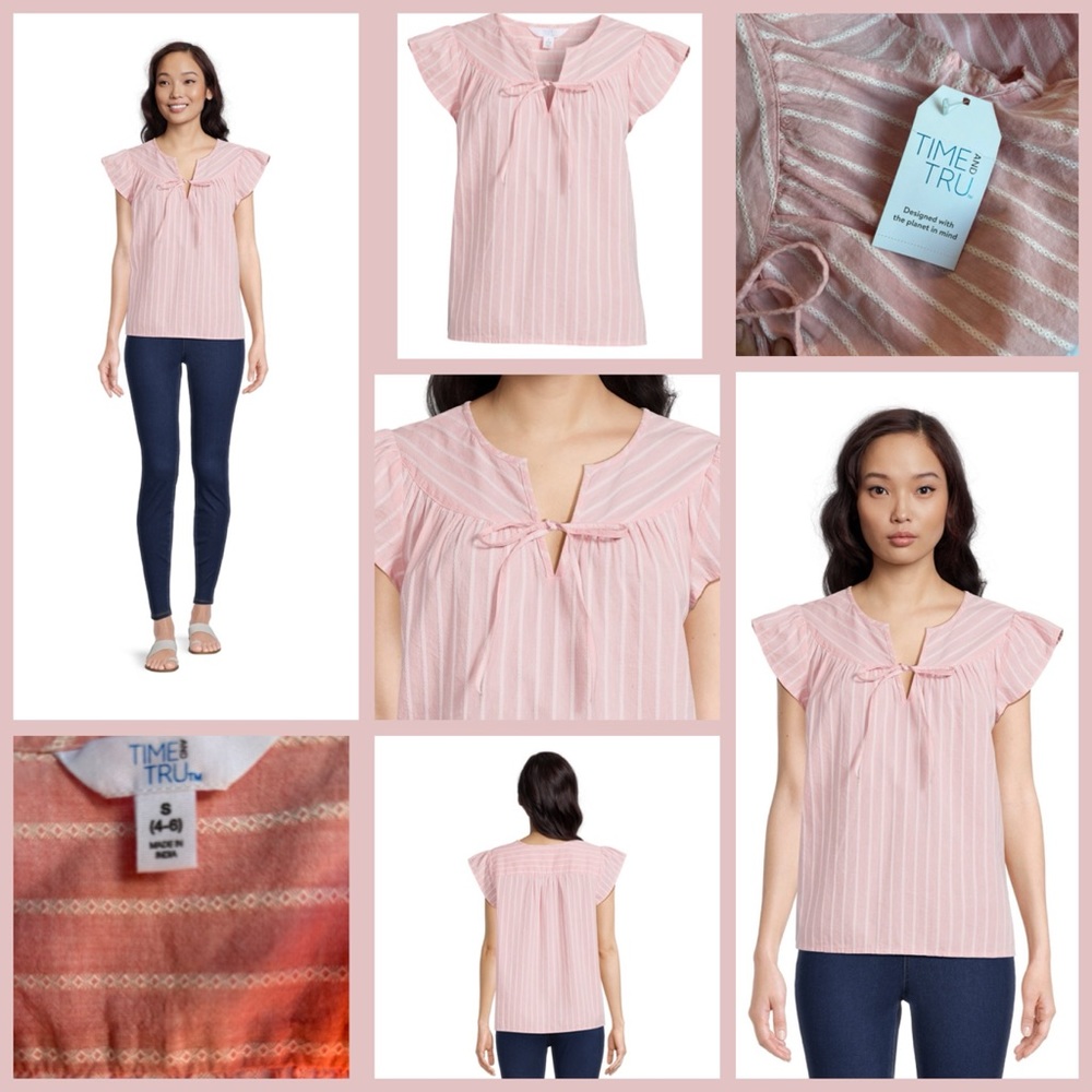 Small Time and Tru Women's Flutter Sleeve Tie Front Top